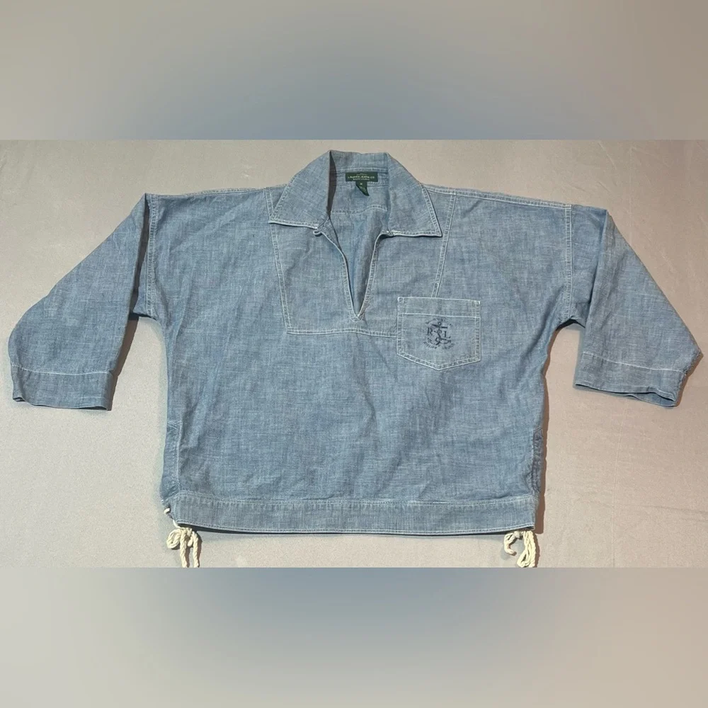 Lauren Jeans Co Ralph Lauren Chambray Denim 3/4 Sleeve Shirt Women’s Medium - Picture 1 of 7